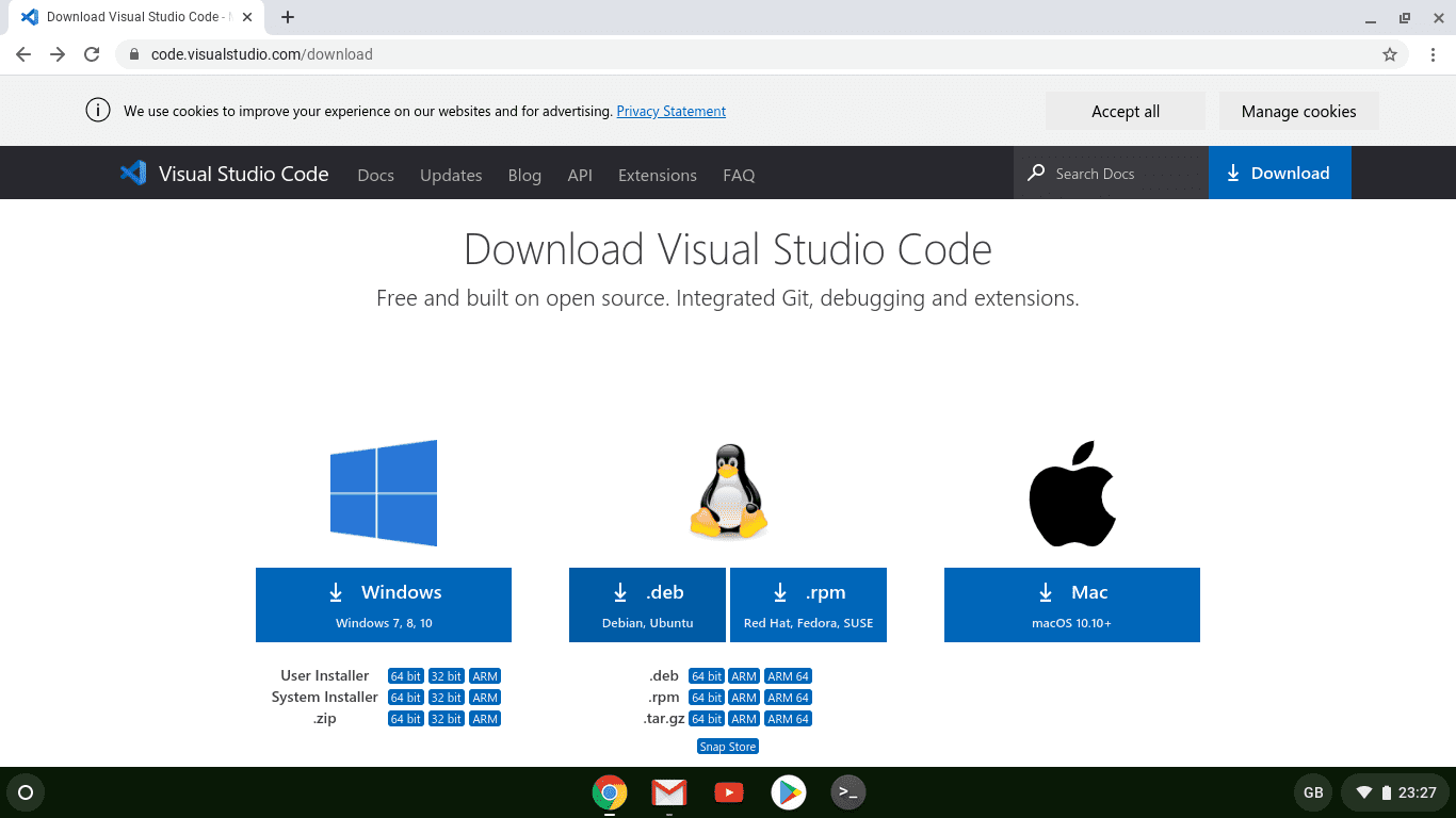 Official VS Code Download Page Screen