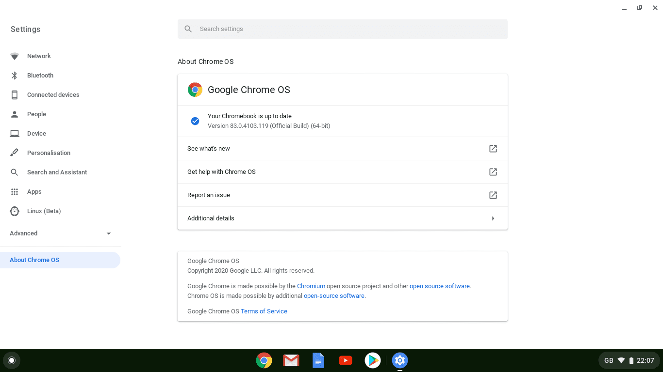 Chrome OS Up-to-Date Screen