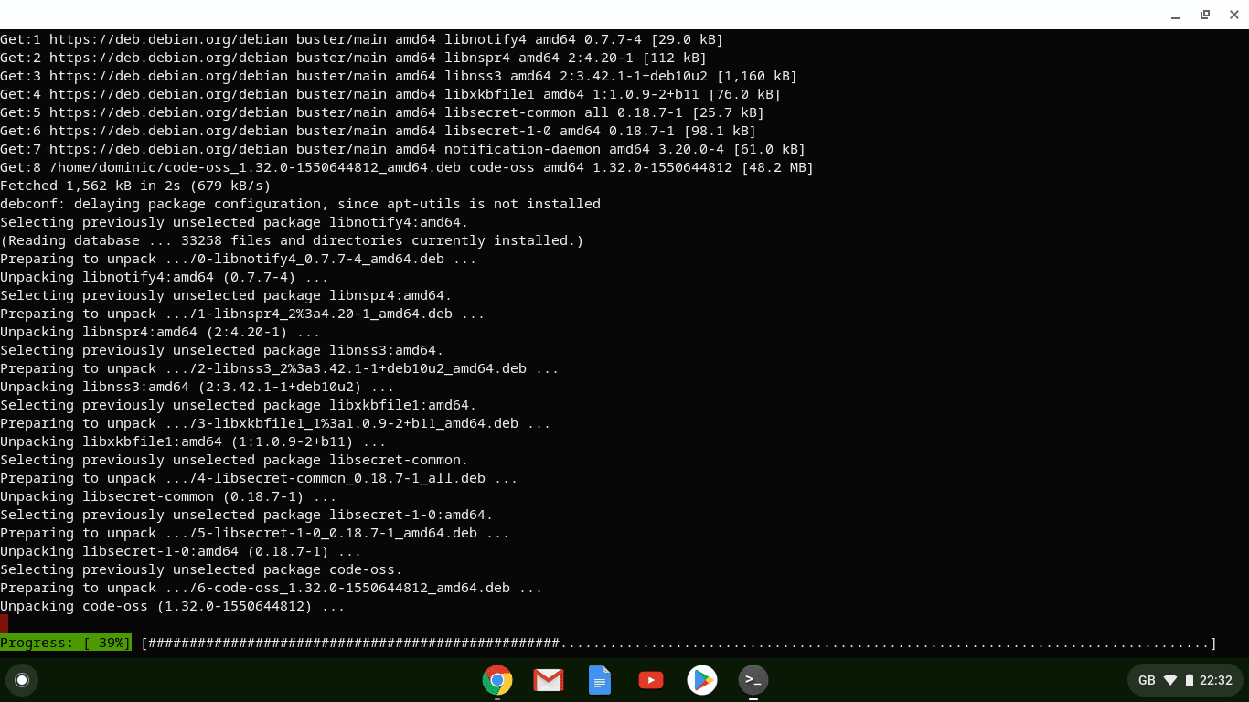 Terminal 'apt install' Progress Screen