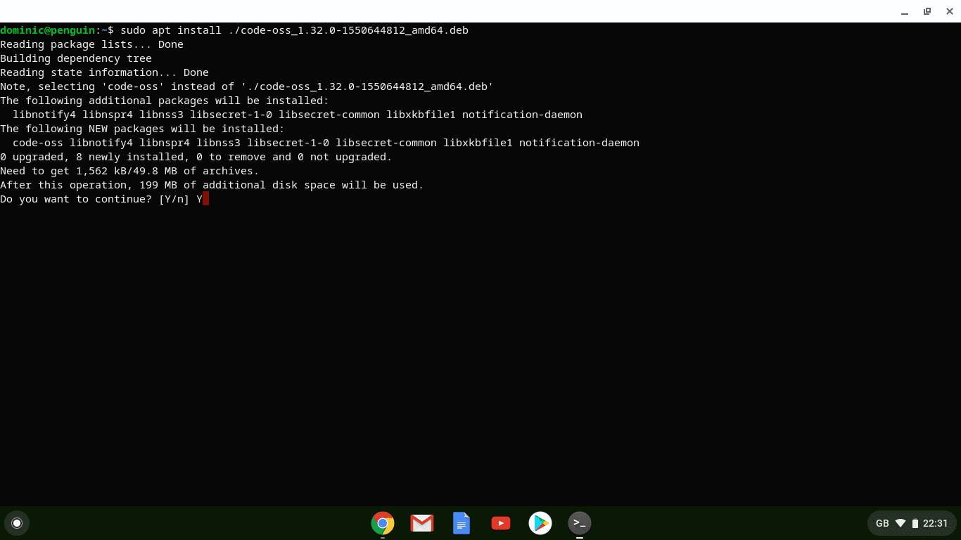 Terminal 'apt install' Prompt Screen