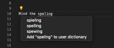 Misspelled "Mind the Speling" with Spell Right Suggesting Corrections Screen
