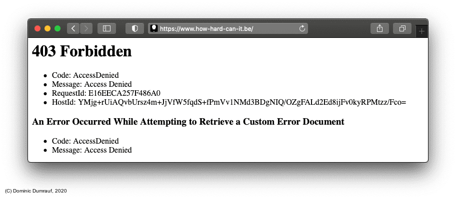 Screenshot of Main Website with `403` Error