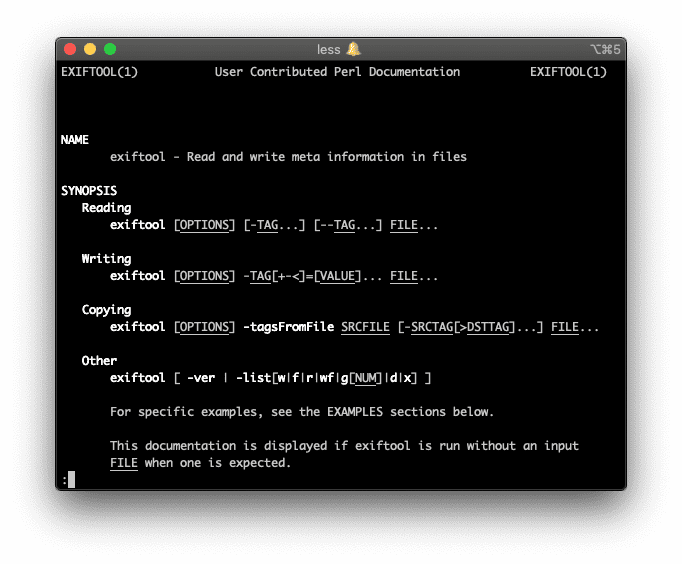 ExifTool Help in Bash